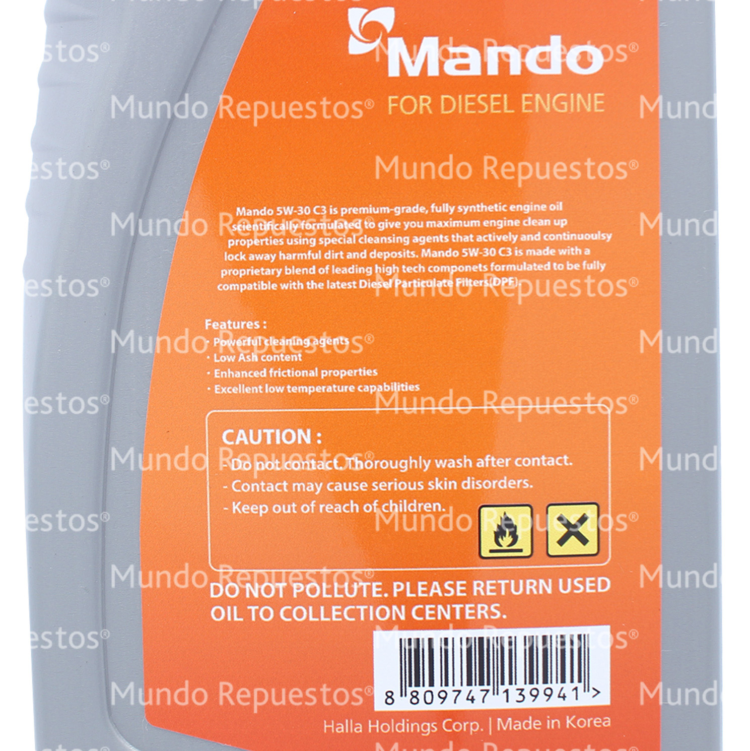 Aceite 5W-30 1,0 LITROS 1,0LT C3 DPF FULLY SYNTHETIC GASOLINA DIESEL DPF marca Mando