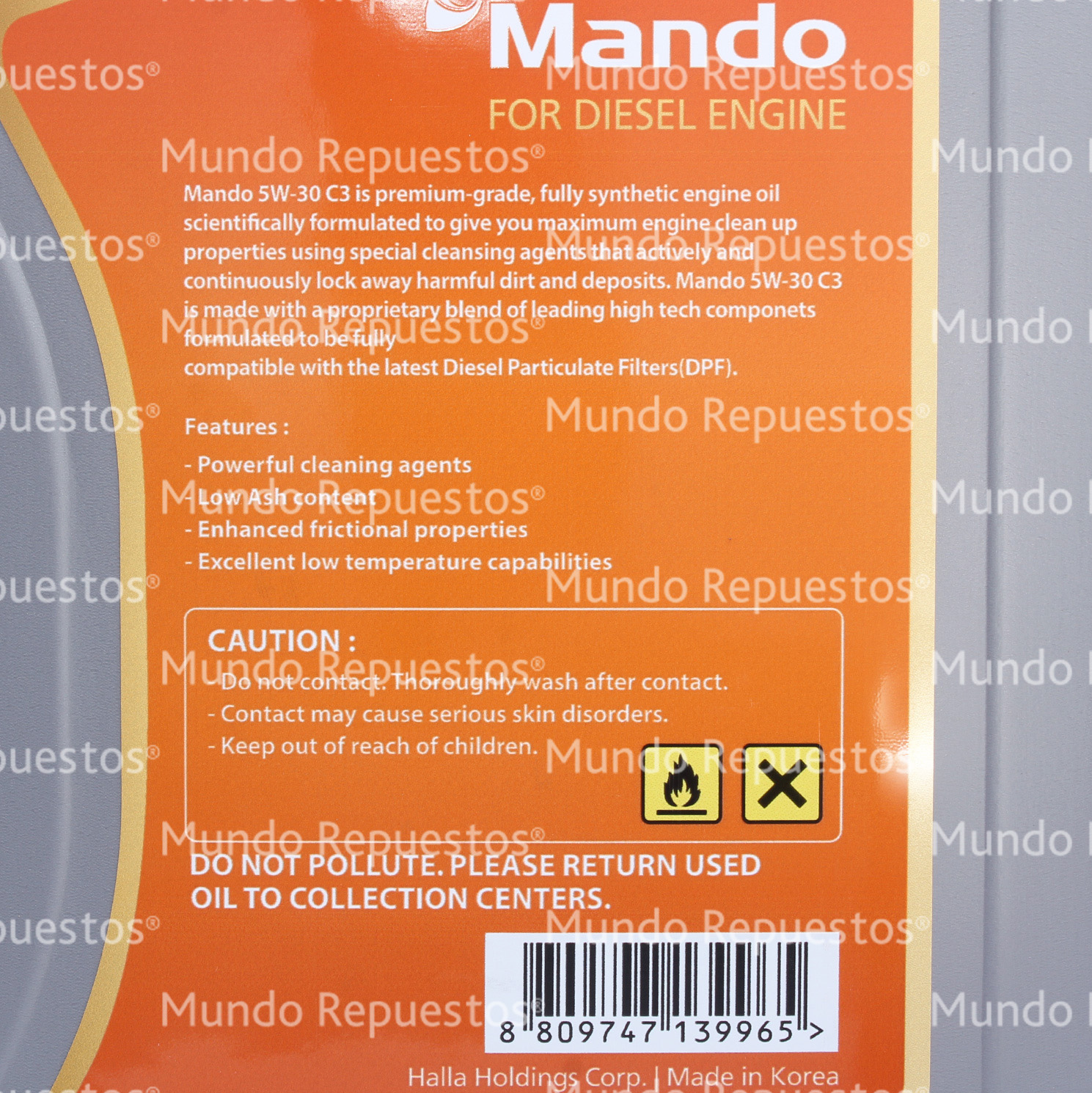 Aceite 5W-30 6,0 LITROS 6,0LT C3 DPF FULLY SYNTHETIC GASOLINA DIESEL DPF marca Mando