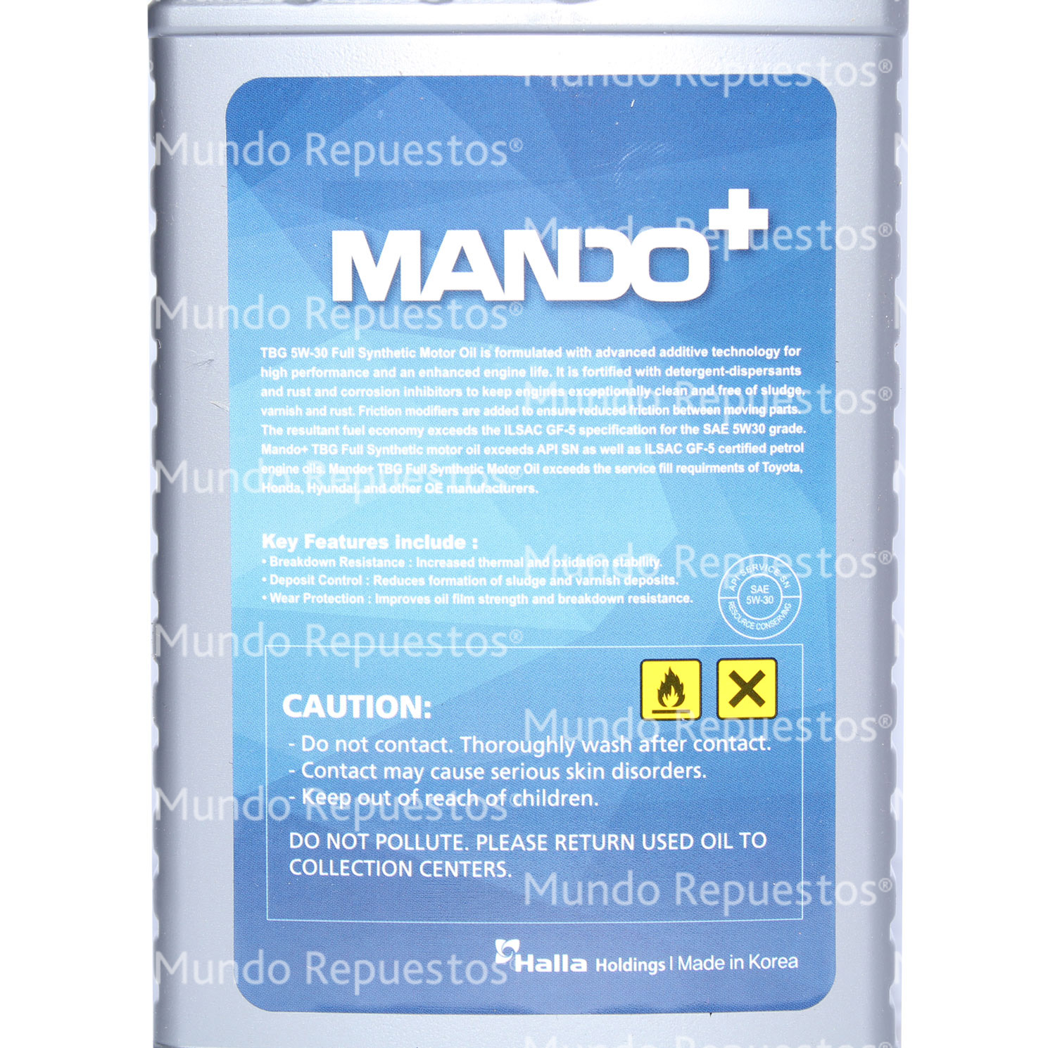Aceite 5W-30 1,0 LITROS 1,0LT SN/GF5 TB FULL SYNTHETIC GASOLINA marca Mando